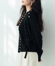 パール編み込みドロップショルダーニットカーディガンsdpxyf2995 ブラック