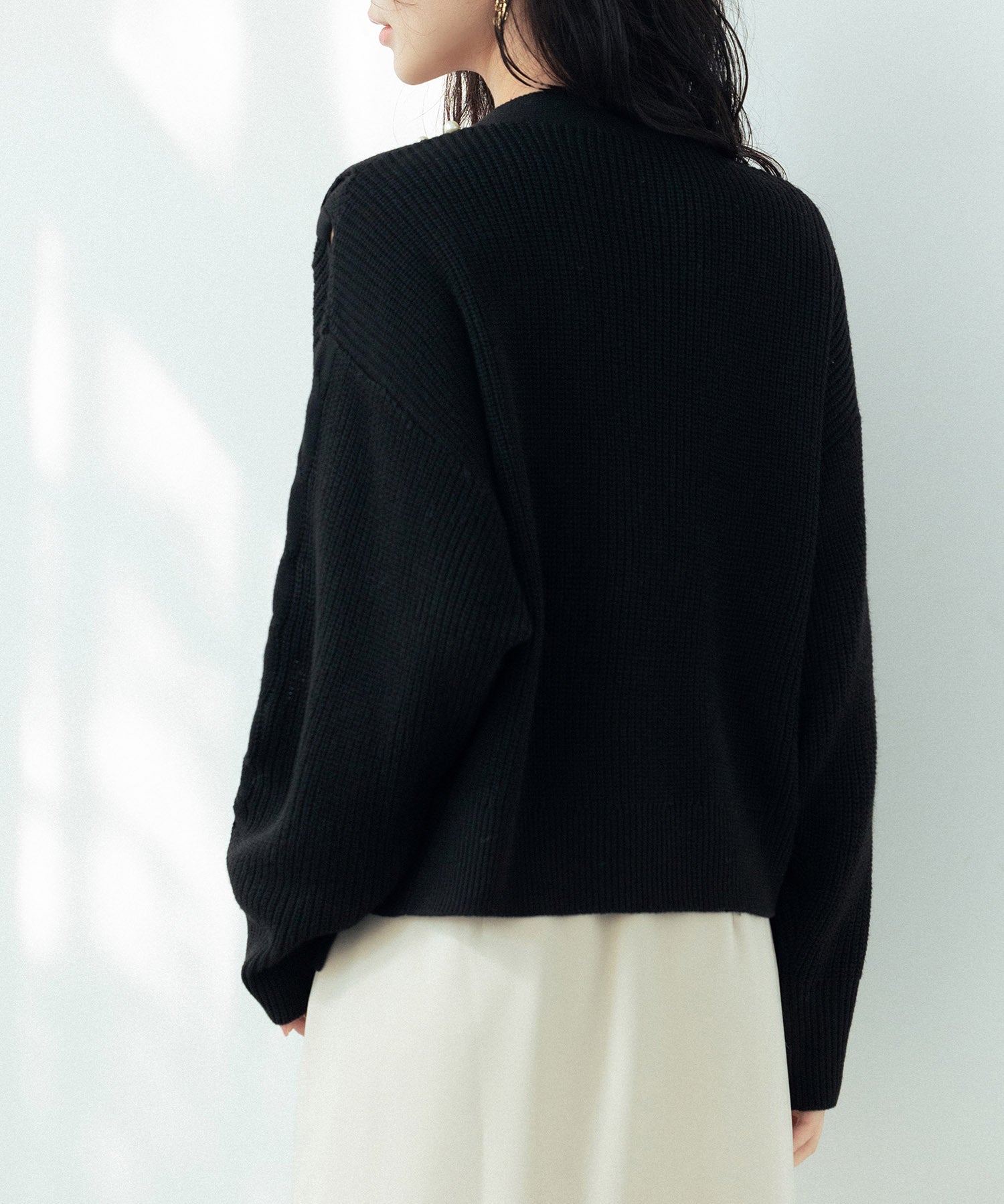 パール編み込みドロップショルダーニットカーディガンsdpxyf2995 ブラック