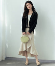 パール編み込みドロップショルダーニットカーディガンsdpxyf2995 ブラック