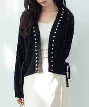 パール編み込みドロップショルダーニットカーディガンsdpxyf2995 ブラック