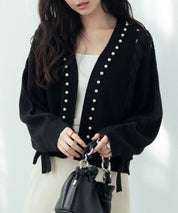 パール編み込みドロップショルダーニットカーディガンsdpxyf2995 ブラック