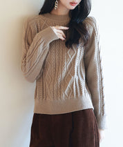 ラグランスリーブ変形編みニットプルオーバーsdpxyf2996-103-17