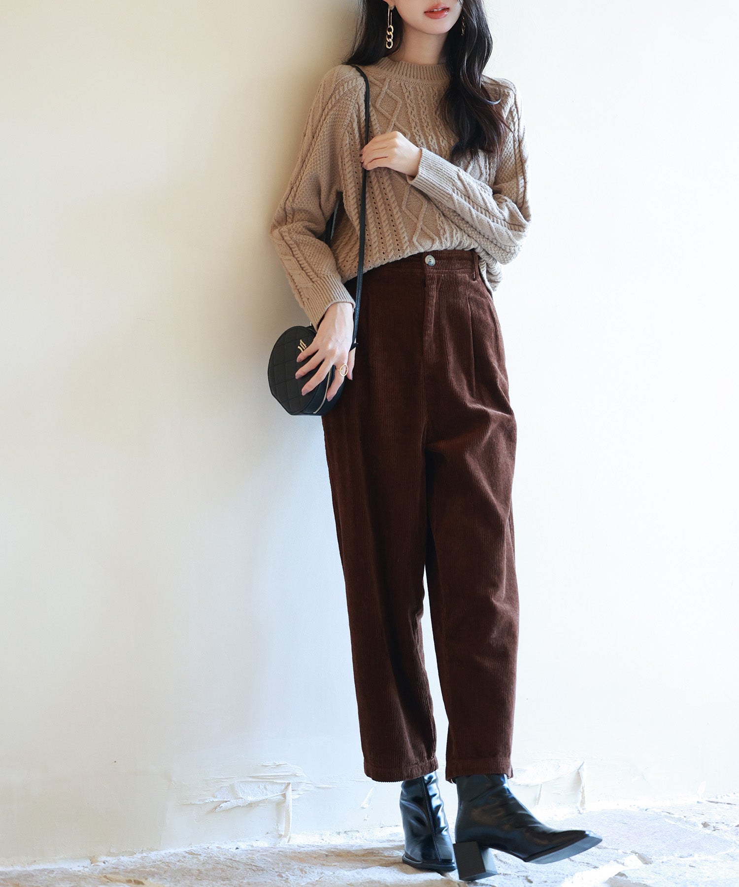 ラグランスリーブ変形編みニットプルオーバーsdpxyf2996 ブラウン