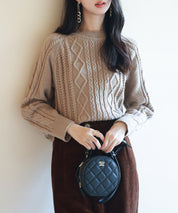 ラグランスリーブ変形編みニットプルオーバーsdpxyf2996 ブラウン