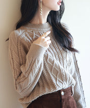 ラグランスリーブ変形編みニットプルオーバーsdpxyf2996 ブラウン