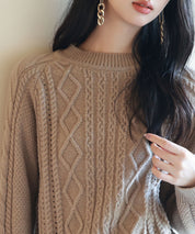 ラグランスリーブ変形編みニットプルオーバーsdpxyf2996 ブラウン