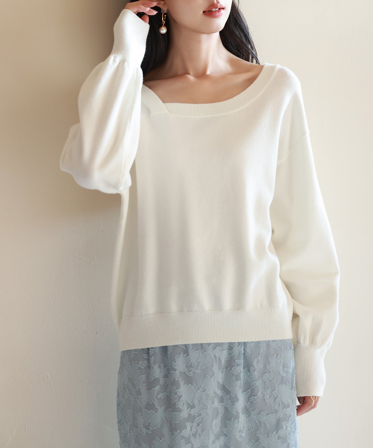 【2way】アシメトリーネックニットプルオーバーsdpxyf3007