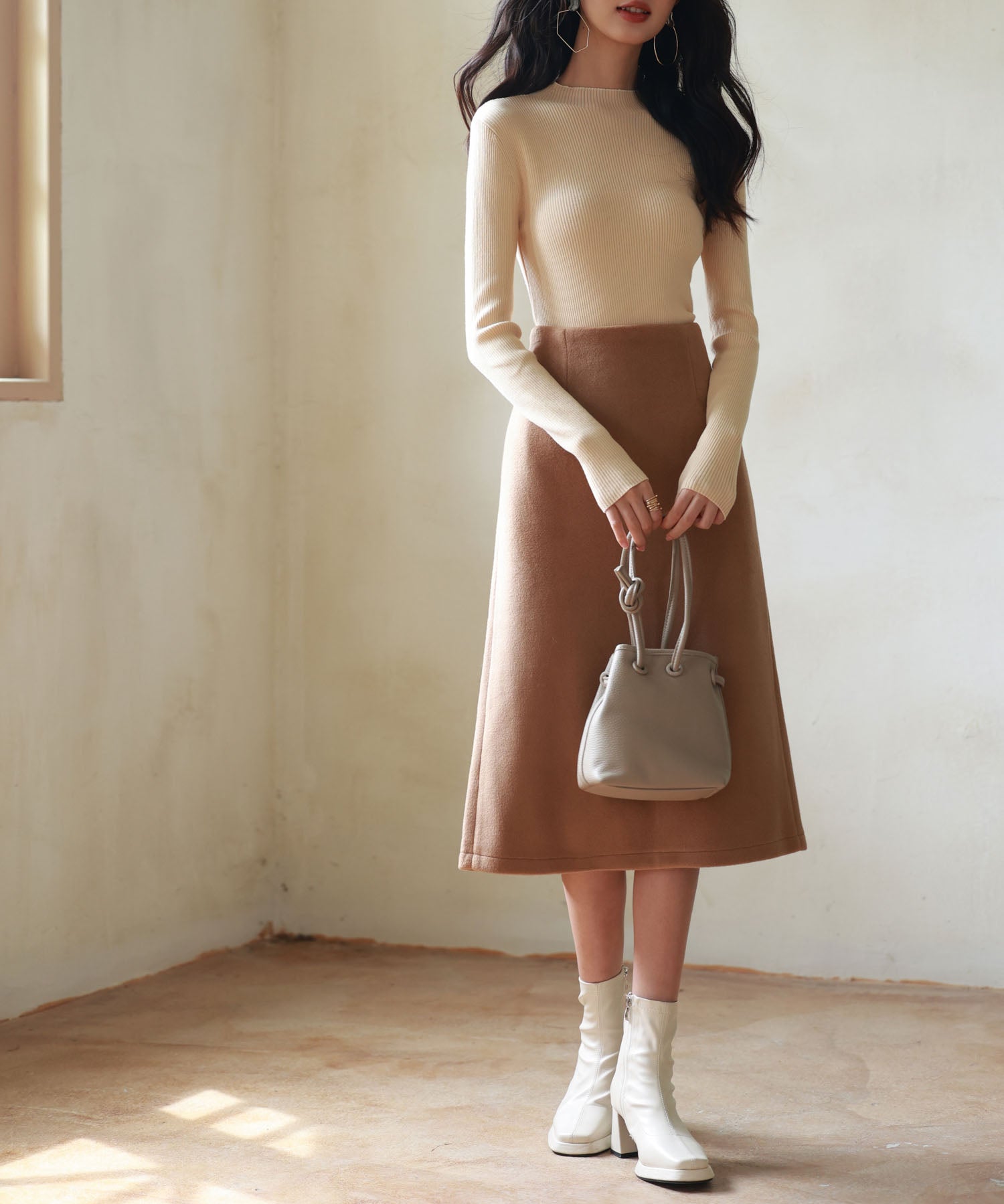 リブ編みプチハイネックニットプルオーバーsdpxyf3015 ベージュ