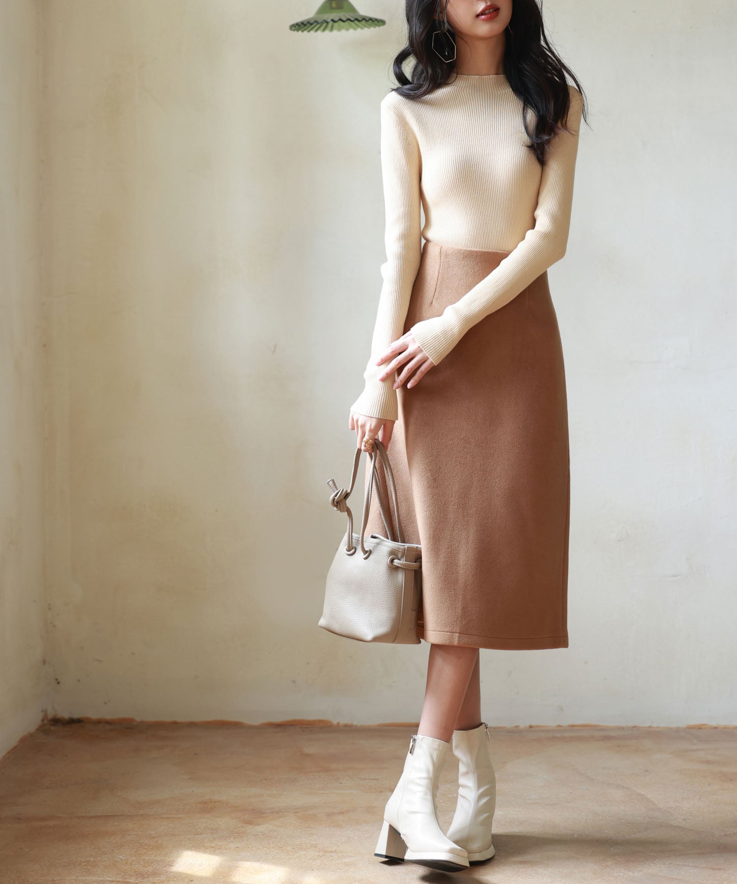 リブ編みプチハイネックニットプルオーバーsdpxyf3015 ベージュ