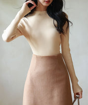 リブ編みプチハイネックニットプルオーバーsdpxyf3015 ベージュ