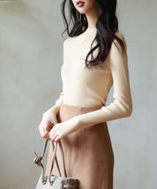 リブ編みプチハイネックニットプルオーバーsdpxyf3015 ベージュ