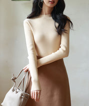 リブ編みプチハイネックニットプルオーバーsdpxyf3015 ベージュ