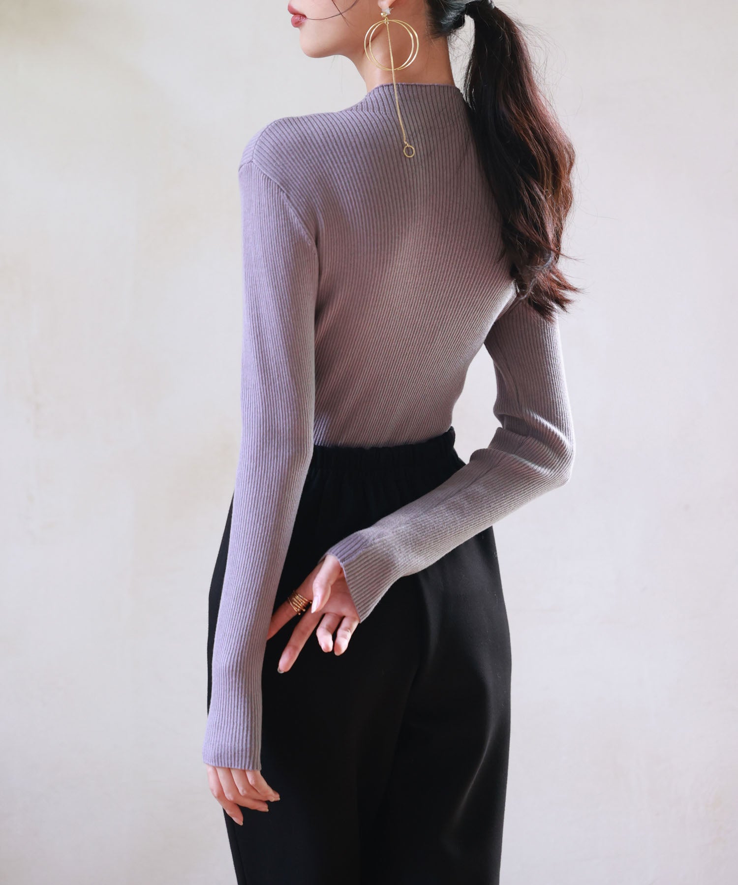 リブ編みプチハイネックニットプルオーバーsdpxyf3015 パープル