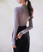 リブ編みプチハイネックニットプルオーバーsdpxyf3015 パープル