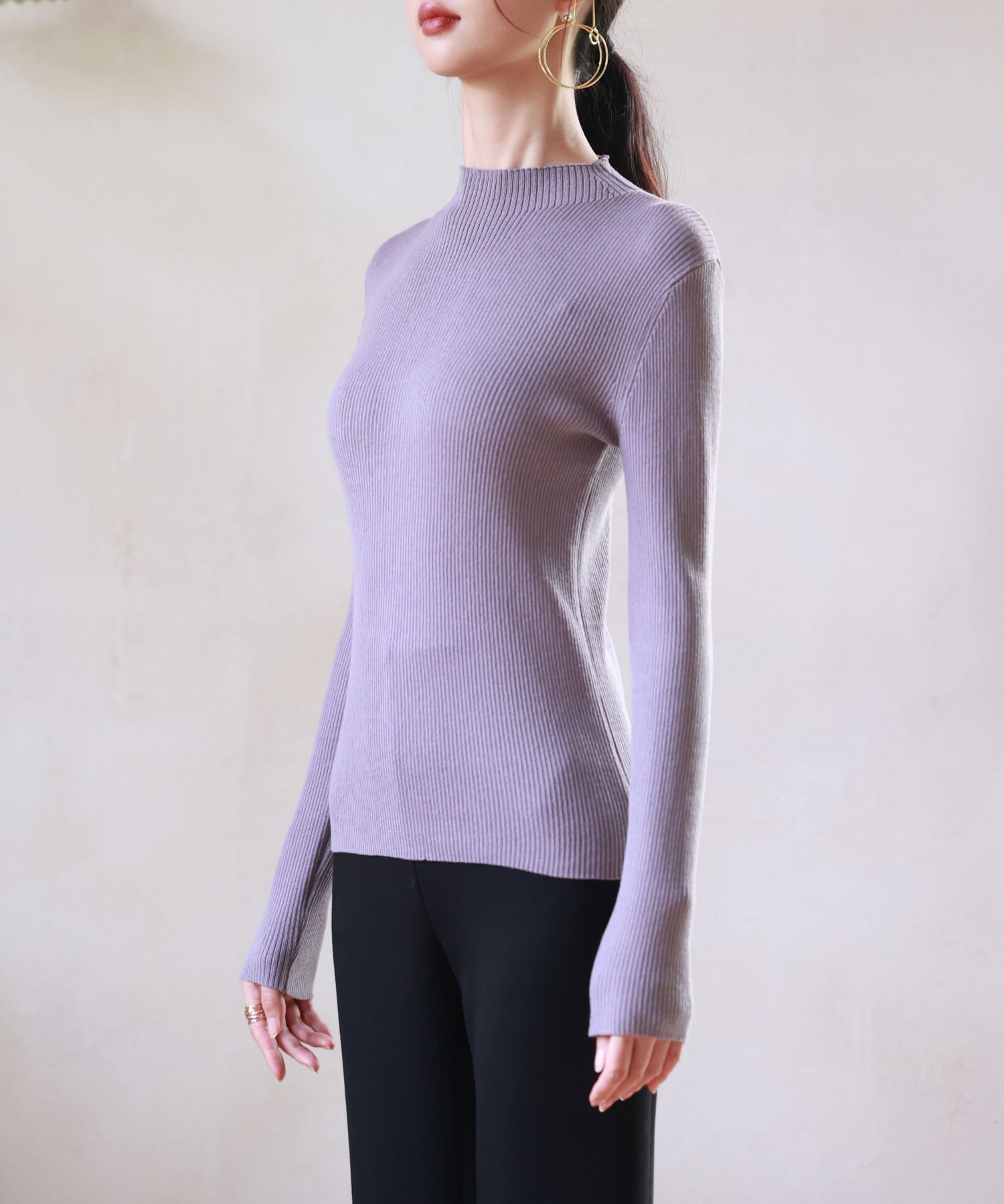 リブ編みプチハイネックニットプルオーバーsdpxyf3015 パープル