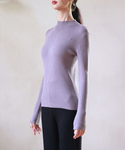 リブ編みプチハイネックニットプルオーバーsdpxyf3015 パープル