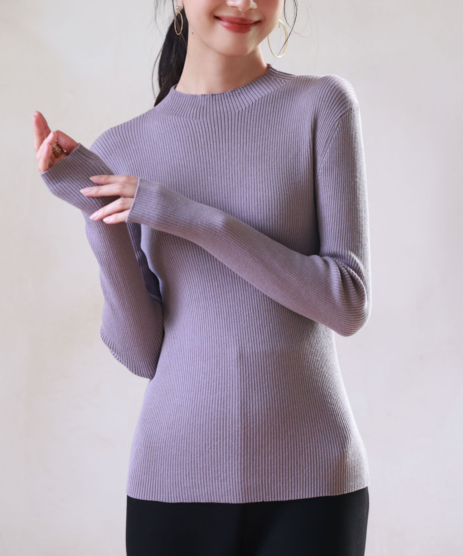 リブ編みプチハイネックニットプルオーバーsdpxyf3015 パープル