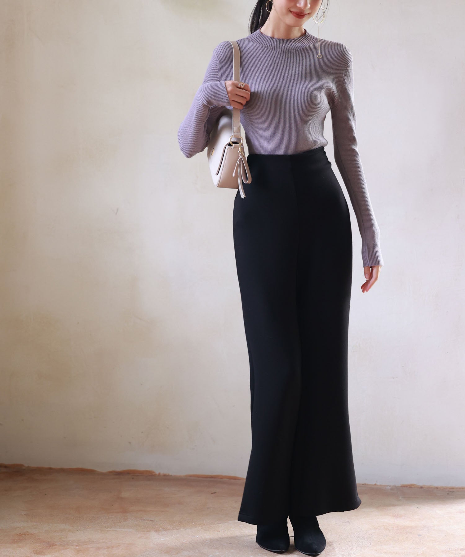 リブ編みプチハイネックニットプルオーバーsdpxyf3015 パープル