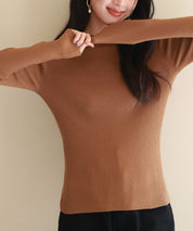 リブ編みプチハイネックニットプルオーバーsdpxyf3015 ブラウン