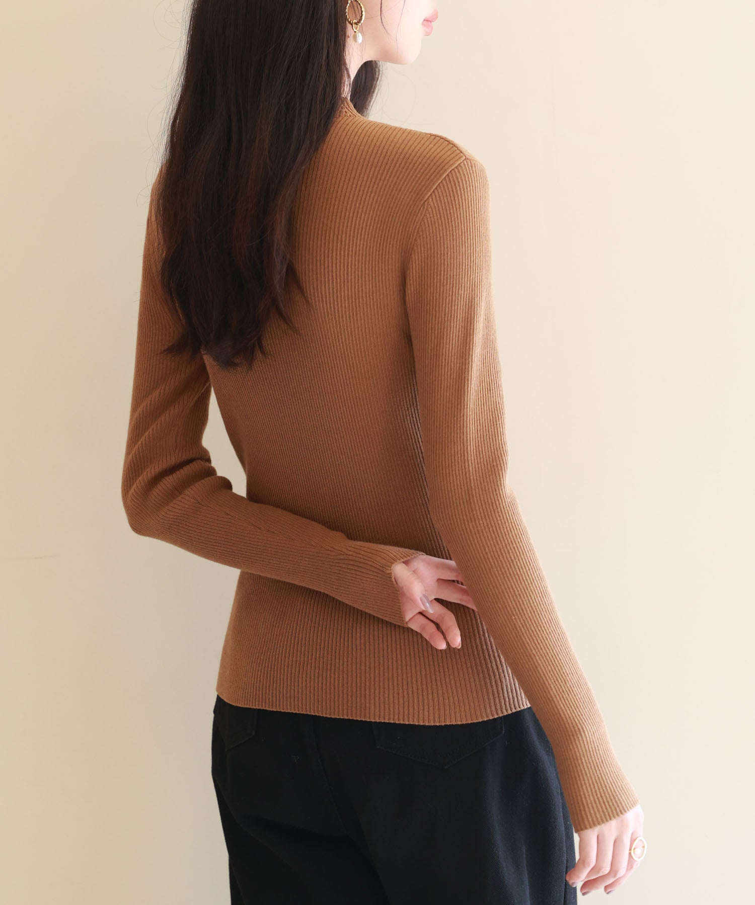 リブ編みプチハイネックニットプルオーバーsdpxyf3015 ブラウン