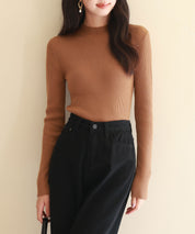 リブ編みプチハイネックニットプルオーバーsdpxyf3015 ブラウン