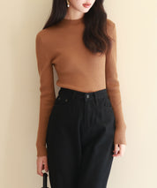 リブ編みプチハイネックニットプルオーバーsdpxyf3015 ブラウン