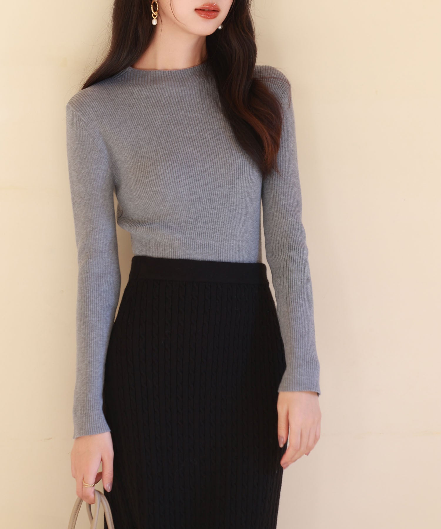 リブ編みプチハイネックニットプルオーバーsdpxyf3015 グレー