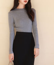 リブ編みプチハイネックニットプルオーバーsdpxyf3015 グレー