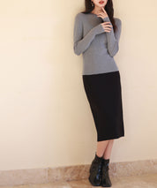 リブ編みプチハイネックニットプルオーバーsdpxyf3015 グレー