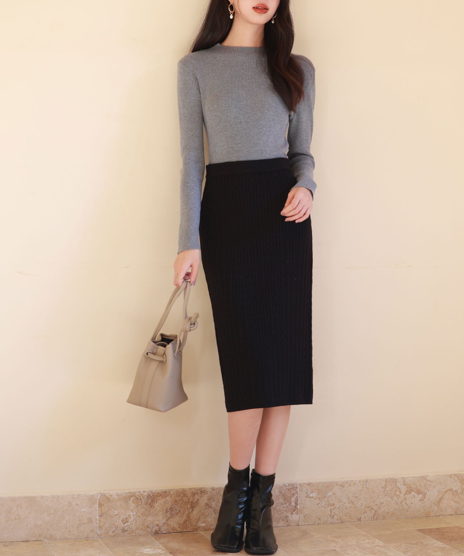 リブ編みプチハイネックニットプルオーバーsdpxyf3015 グレー