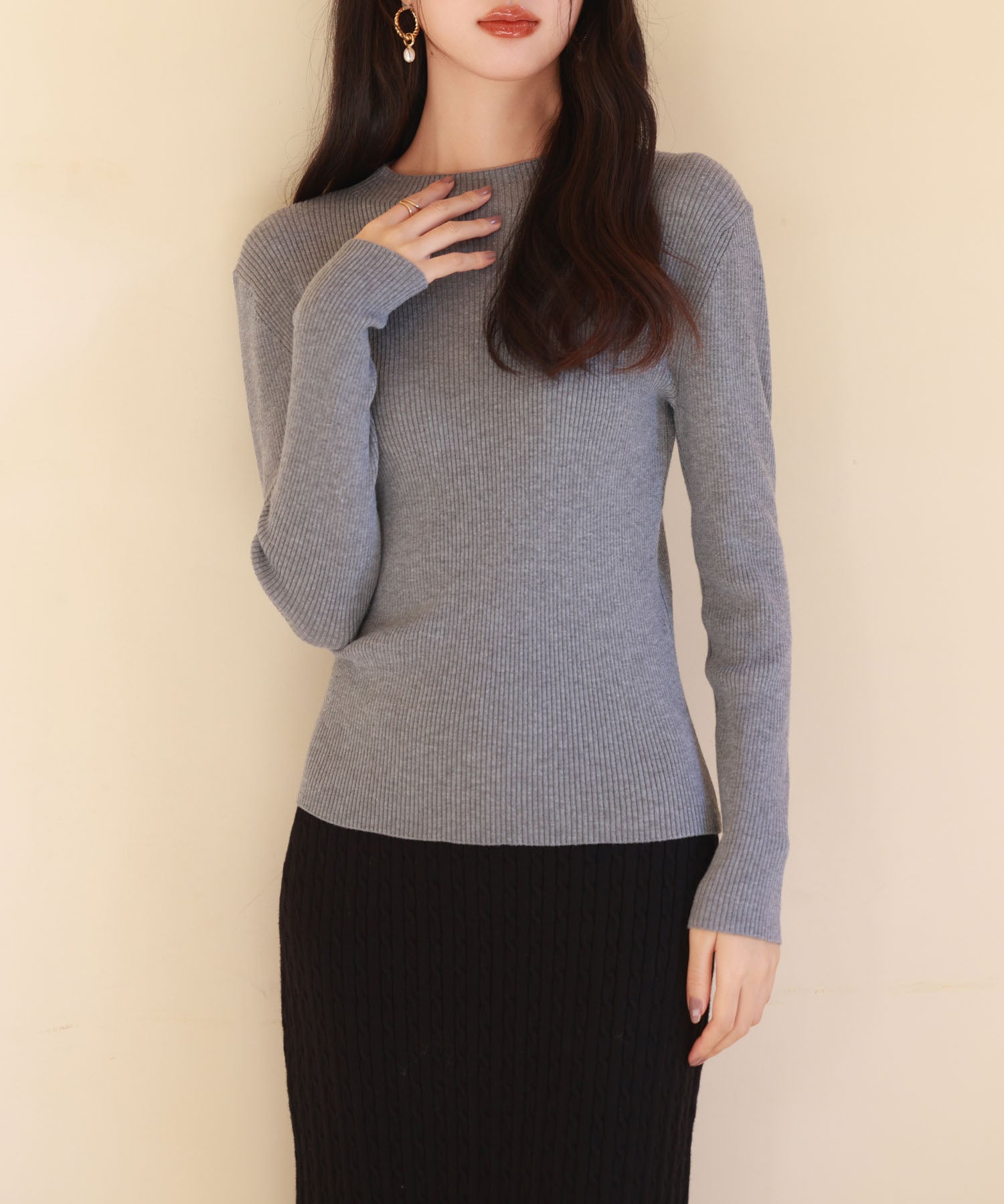 リブ編みプチハイネックニットプルオーバーsdpxyf3015-103-18