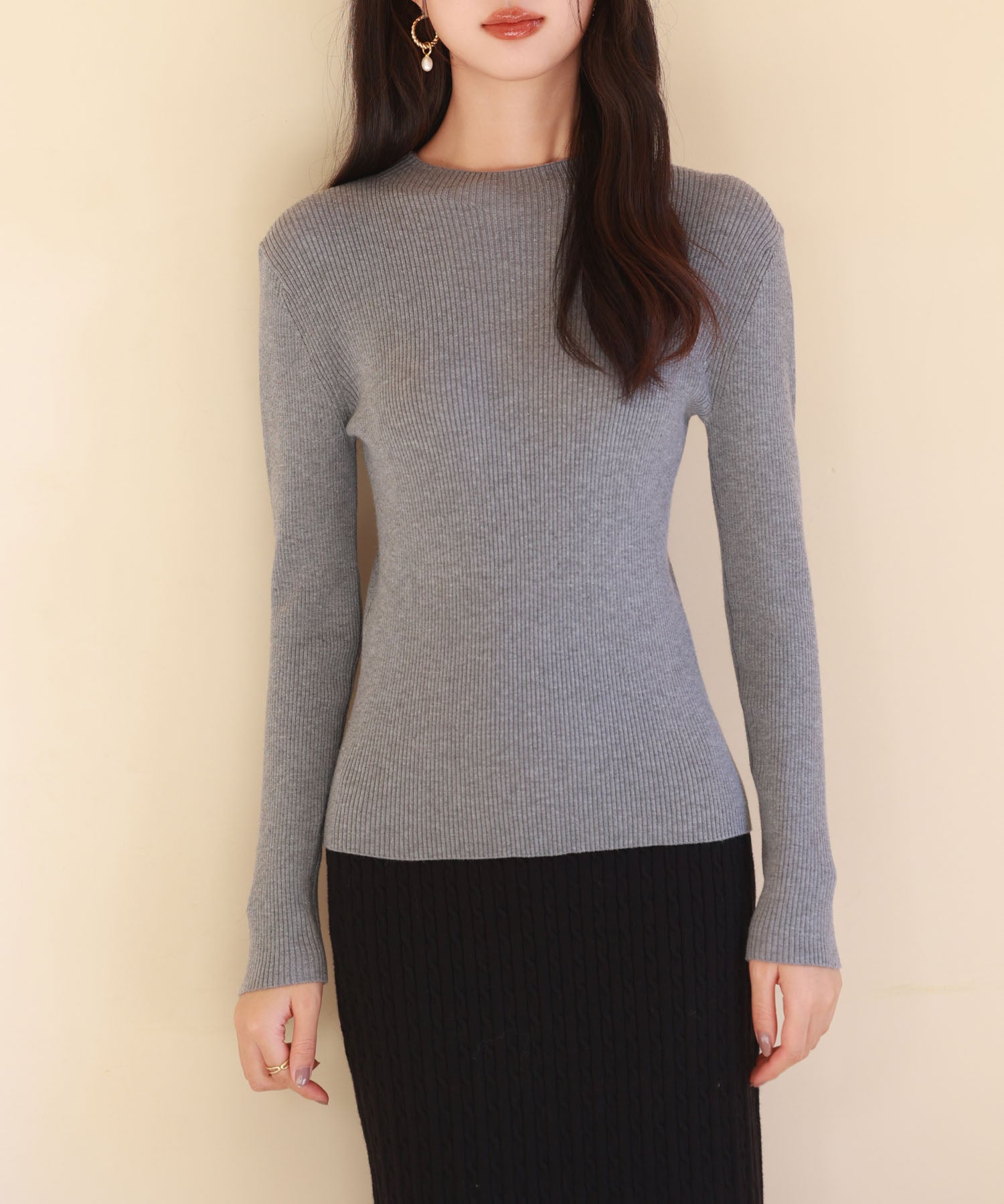 リブ編みプチハイネックニットプルオーバーsdpxyf3015 グレー