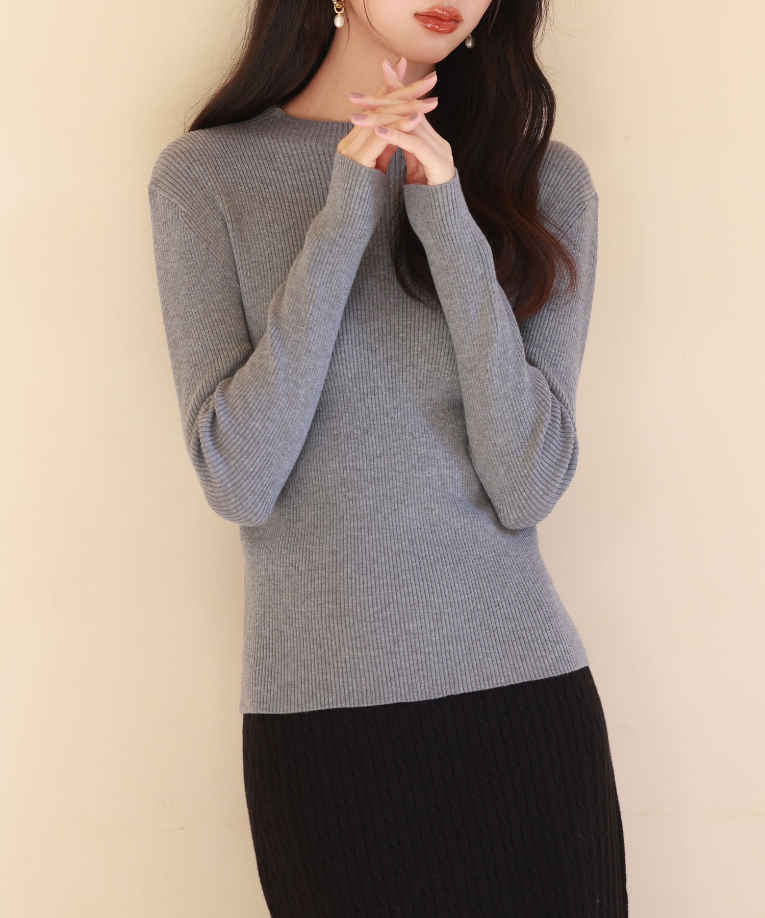 リブ編みプチハイネックニットプルオーバーsdpxyf3015 グレー