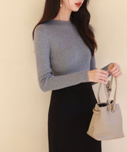 リブ編みプチハイネックニットプルオーバーsdpxyf3015 グレー