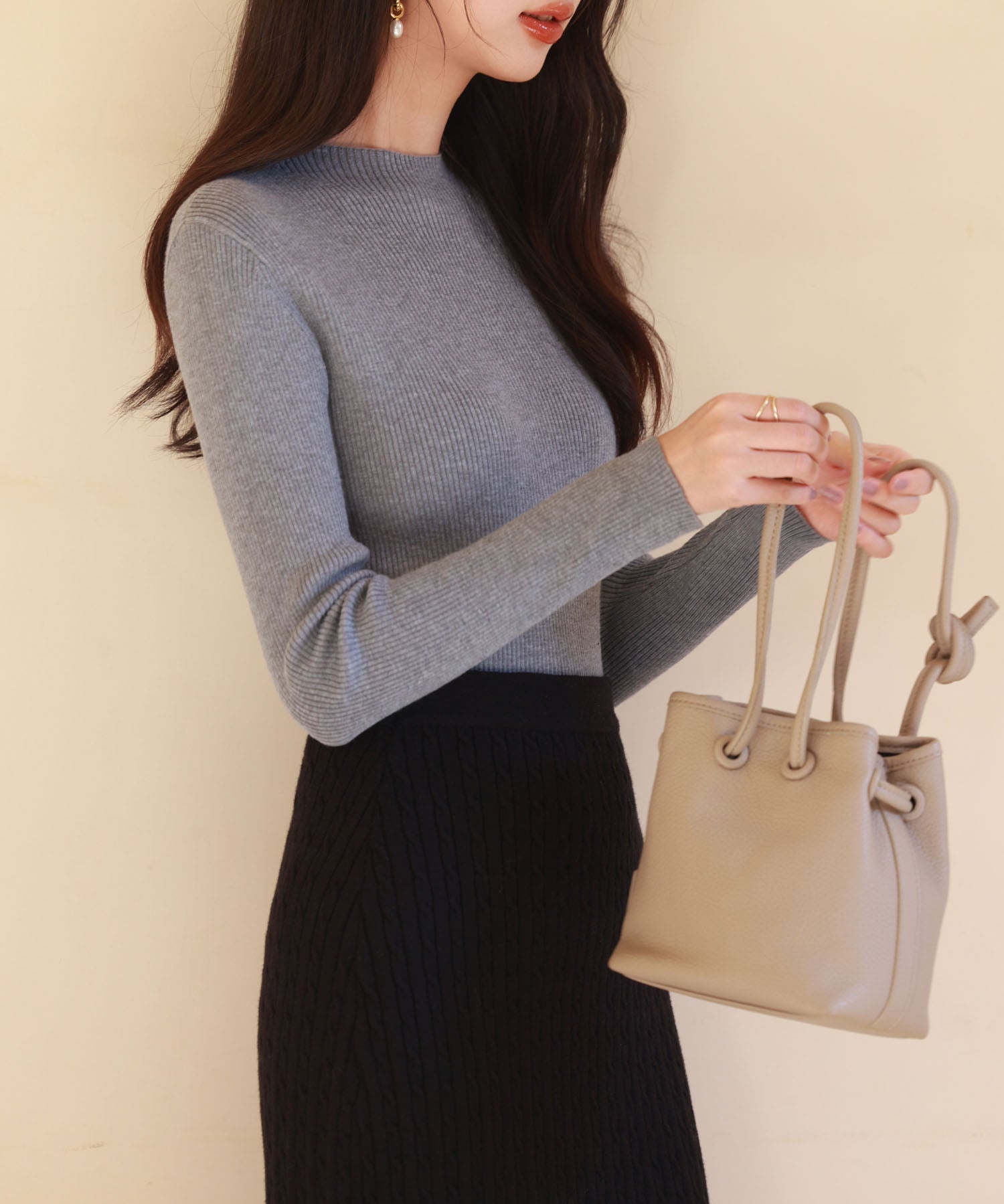 リブ編みプチハイネックニットプルオーバーsdpxyf3015 グレー