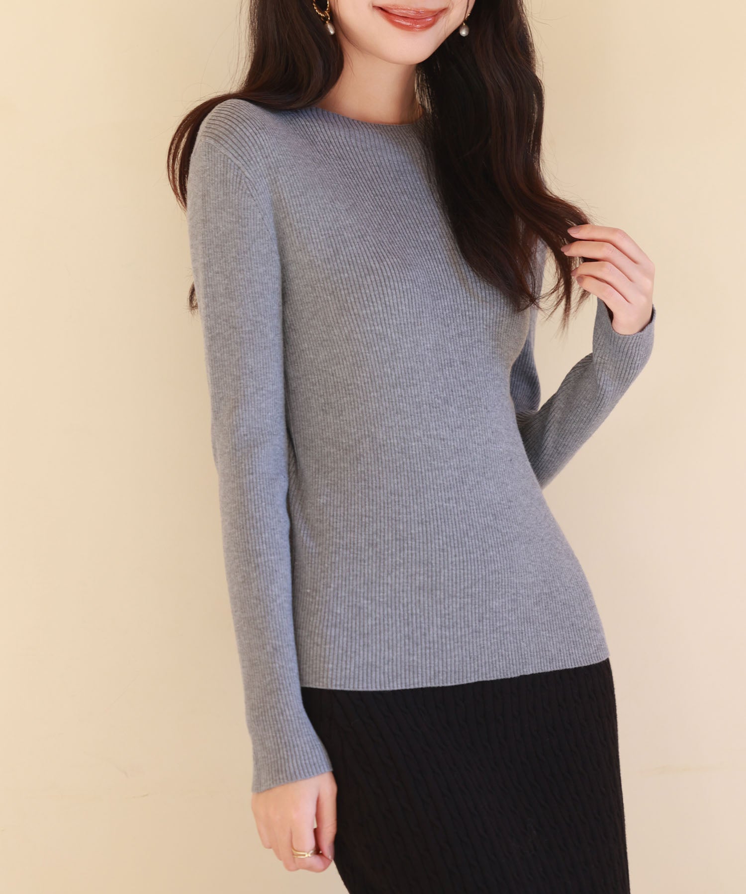 リブ編みプチハイネックニットプルオーバーsdpxyf3015 グレー