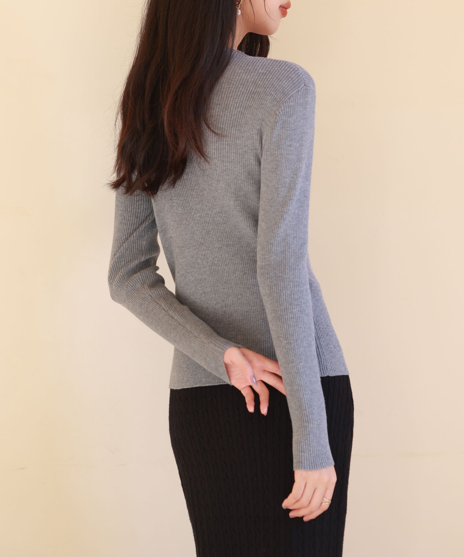 リブ編みプチハイネックニットプルオーバーsdpxyf3015 グレー