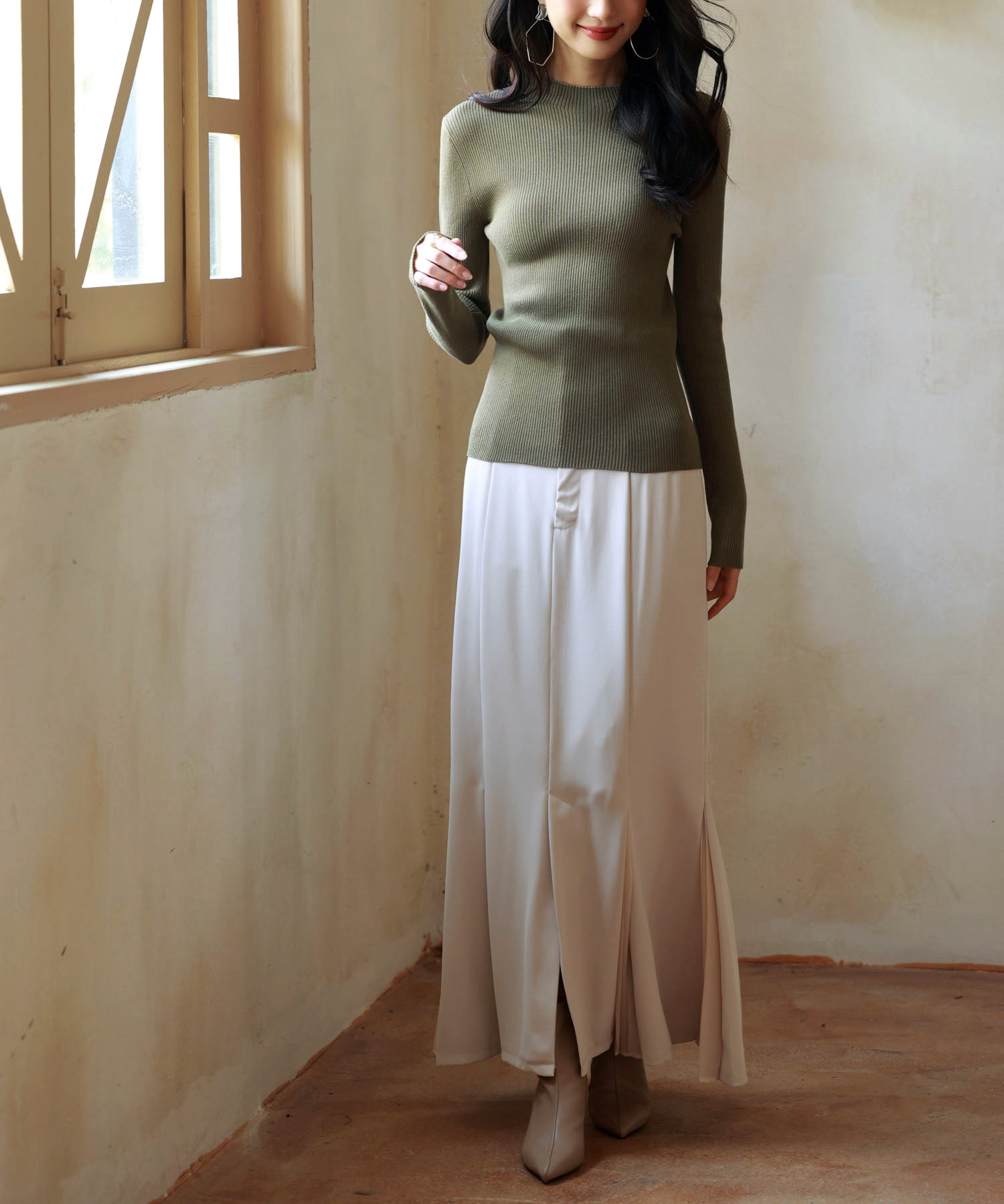 リブ編みプチハイネックニットプルオーバーsdpxyf3015 カーキ