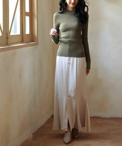 リブ編みプチハイネックニットプルオーバーsdpxyf3015 カーキ