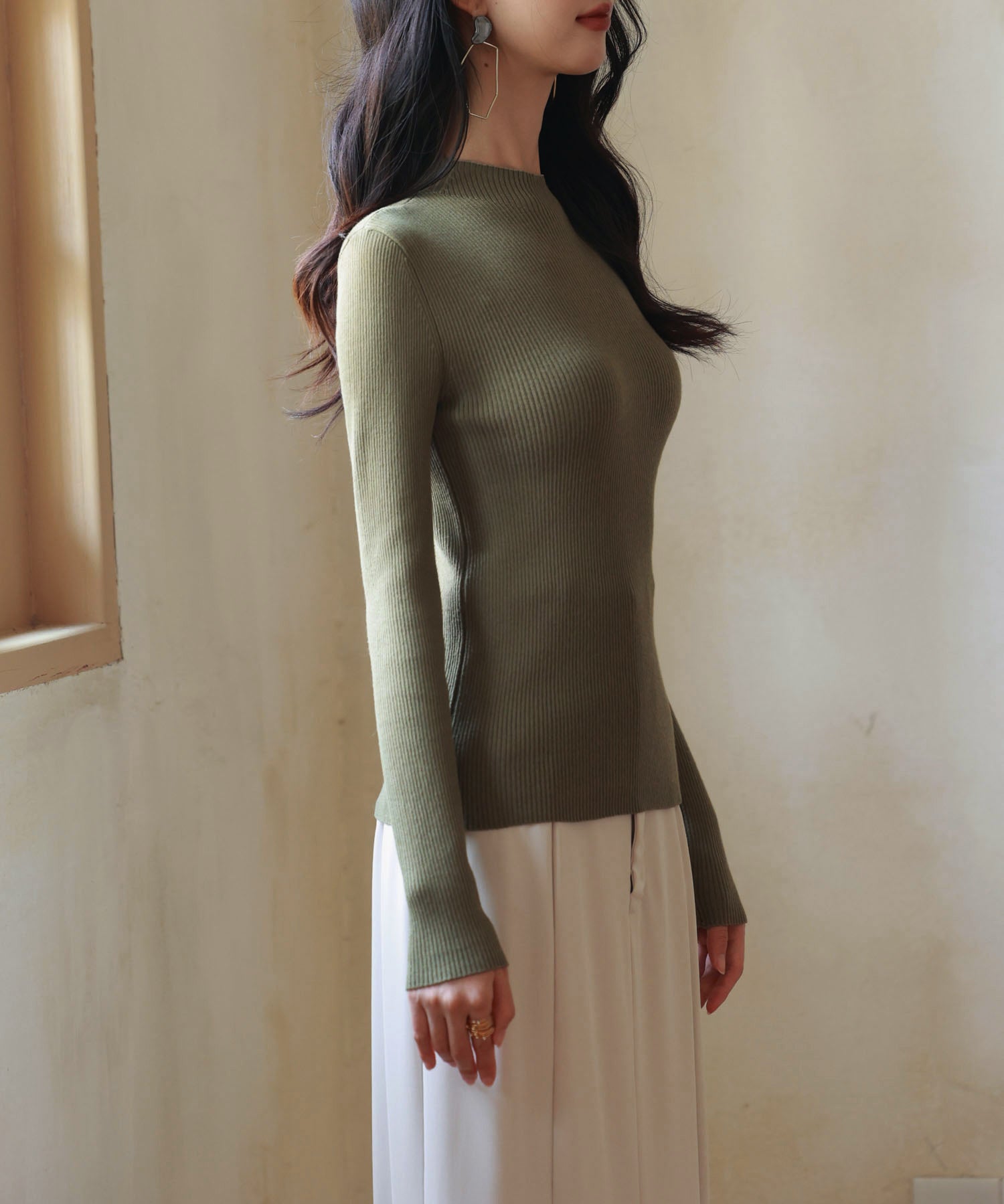 リブ編みプチハイネックニットプルオーバーsdpxyf3015 カーキ
