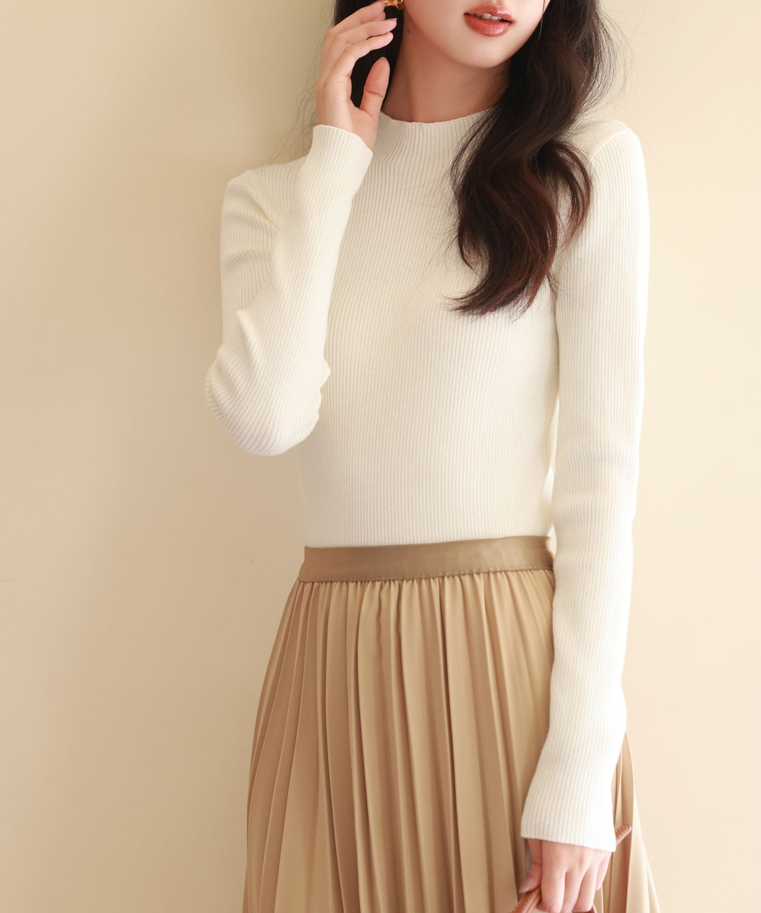 リブ編みプチハイネックニットプルオーバーsdpxyf3015 アイボリー