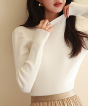 リブ編みプチハイネックニットプルオーバーsdpxyf3015 アイボリー