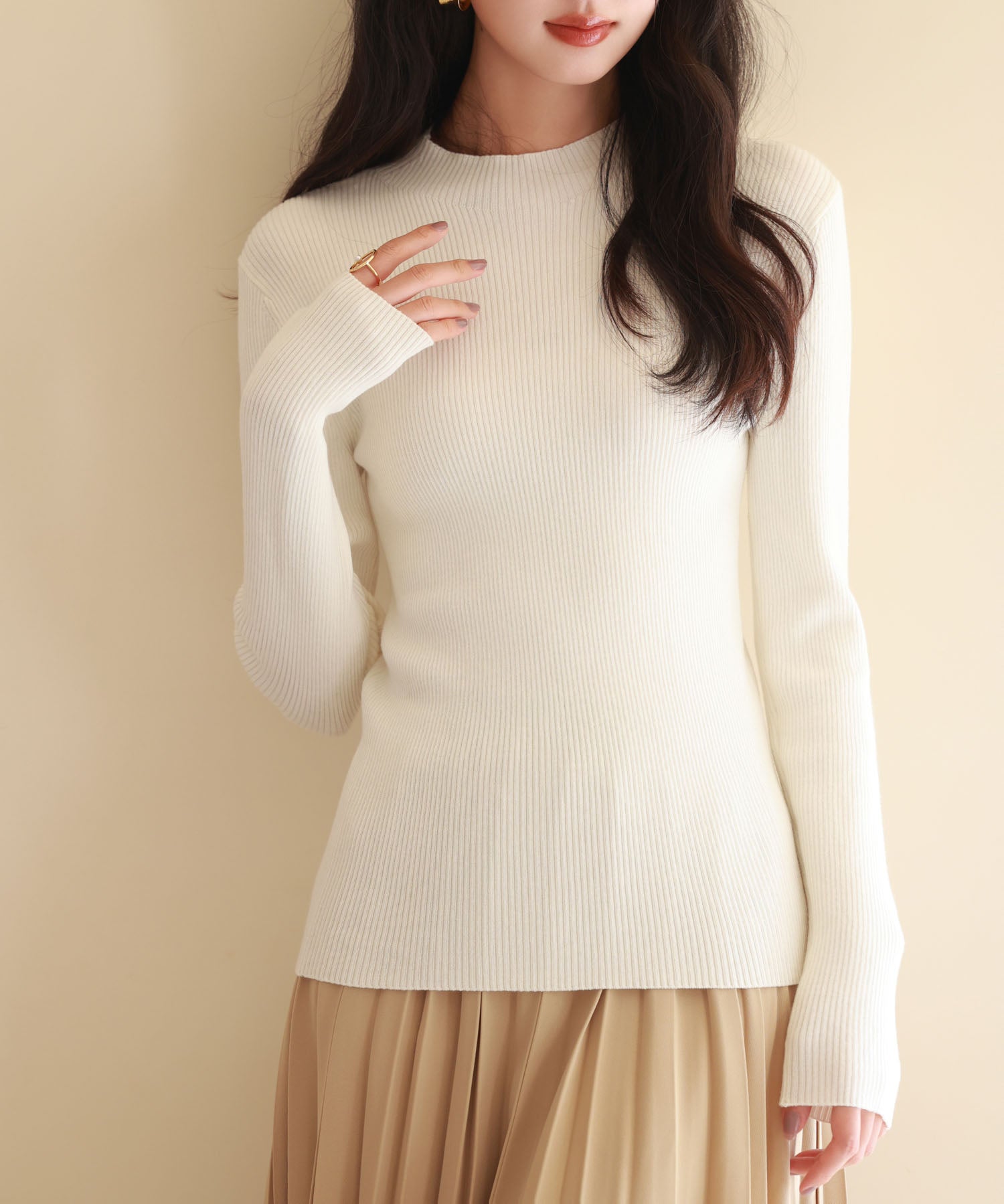 リブ編みプチハイネックニットプルオーバーsdpxyf3015-103-38
