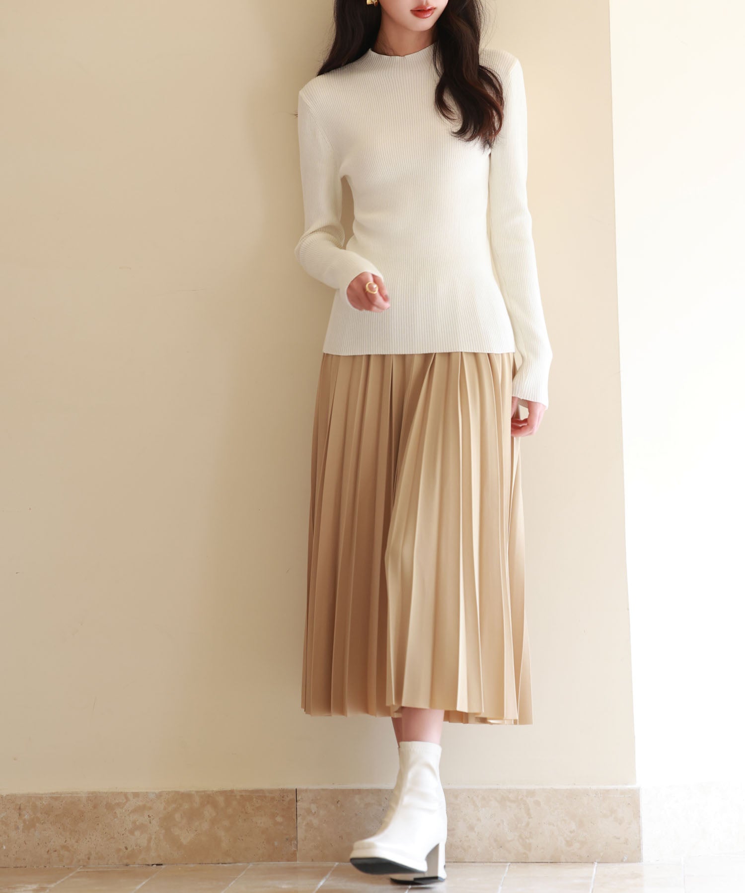 リブ編みプチハイネックニットプルオーバーsdpxyf3015 アイボリー