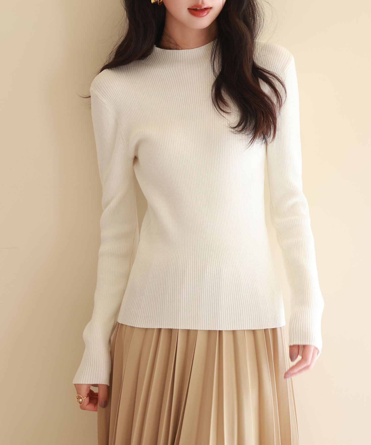 リブ編みプチハイネックニットプルオーバーsdpxyf3015 アイボリー