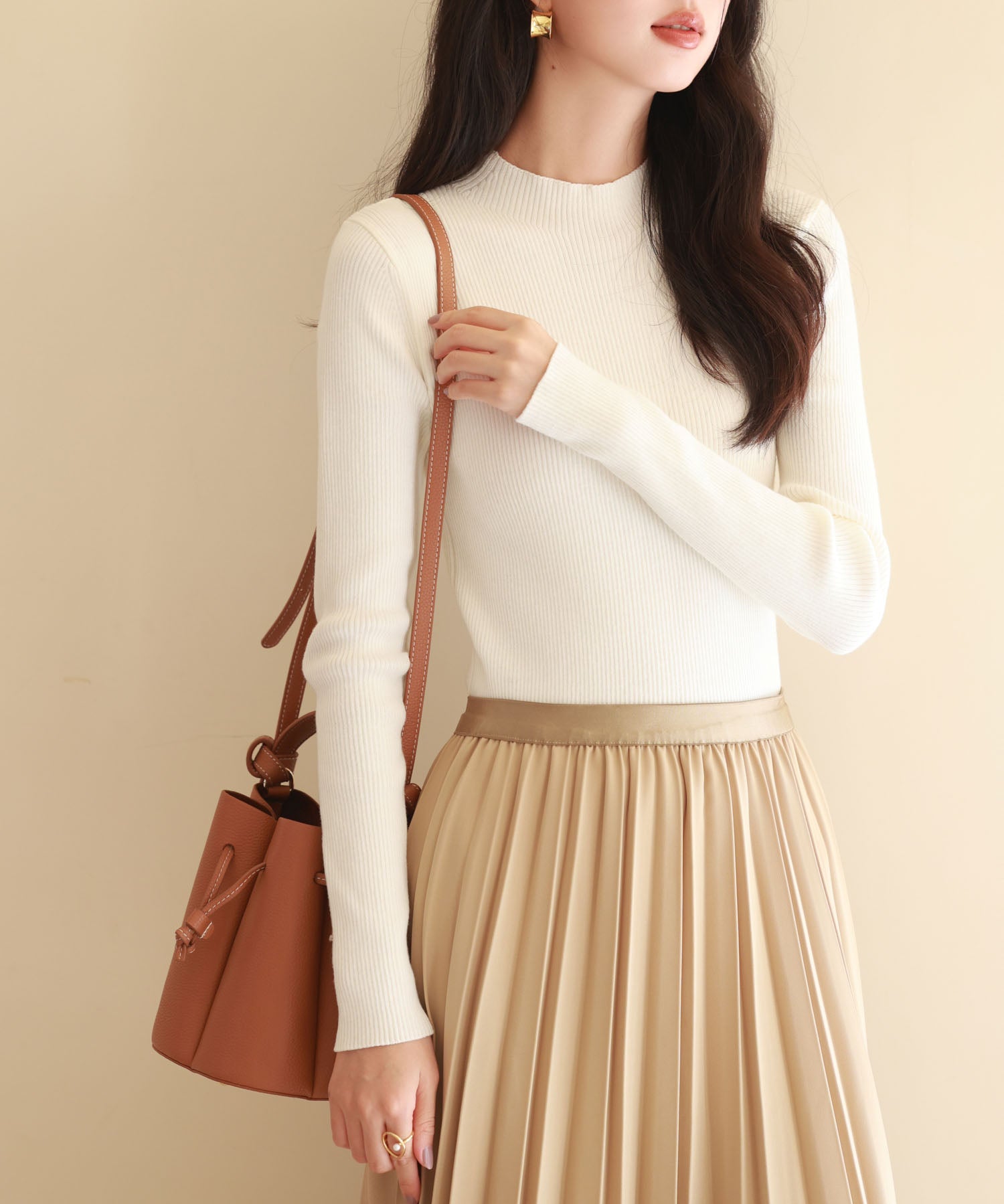 リブ編みプチハイネックニットプルオーバーsdpxyf3015 アイボリー