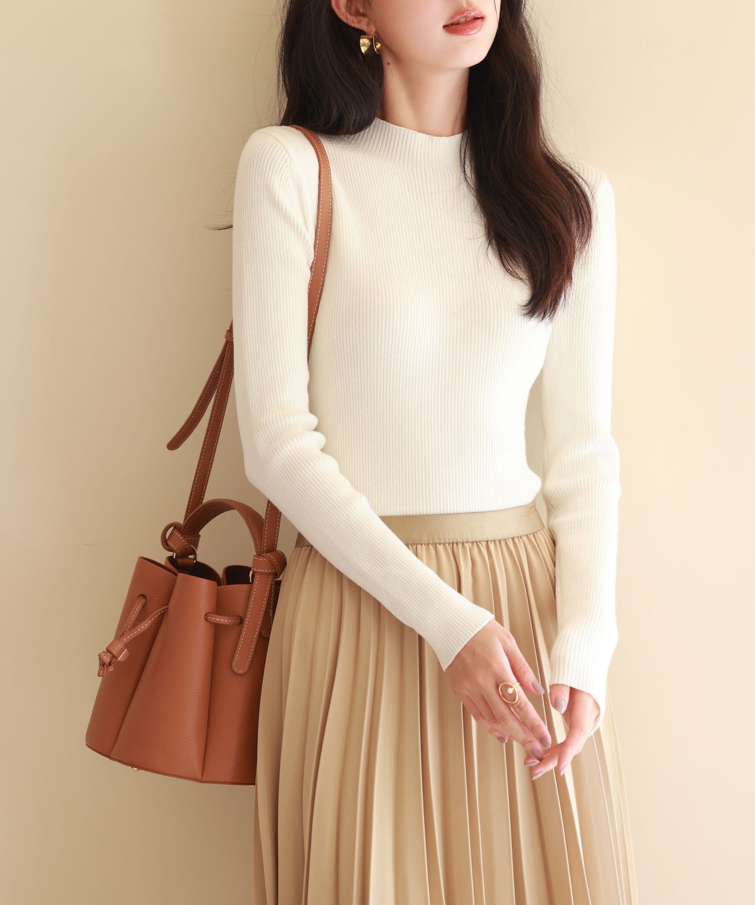 リブ編みプチハイネックニットプルオーバーsdpxyf3015 アイボリー