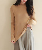 リブ編みプチハイネックニットプルオーバーsdpxyf3015 ライトブラウン