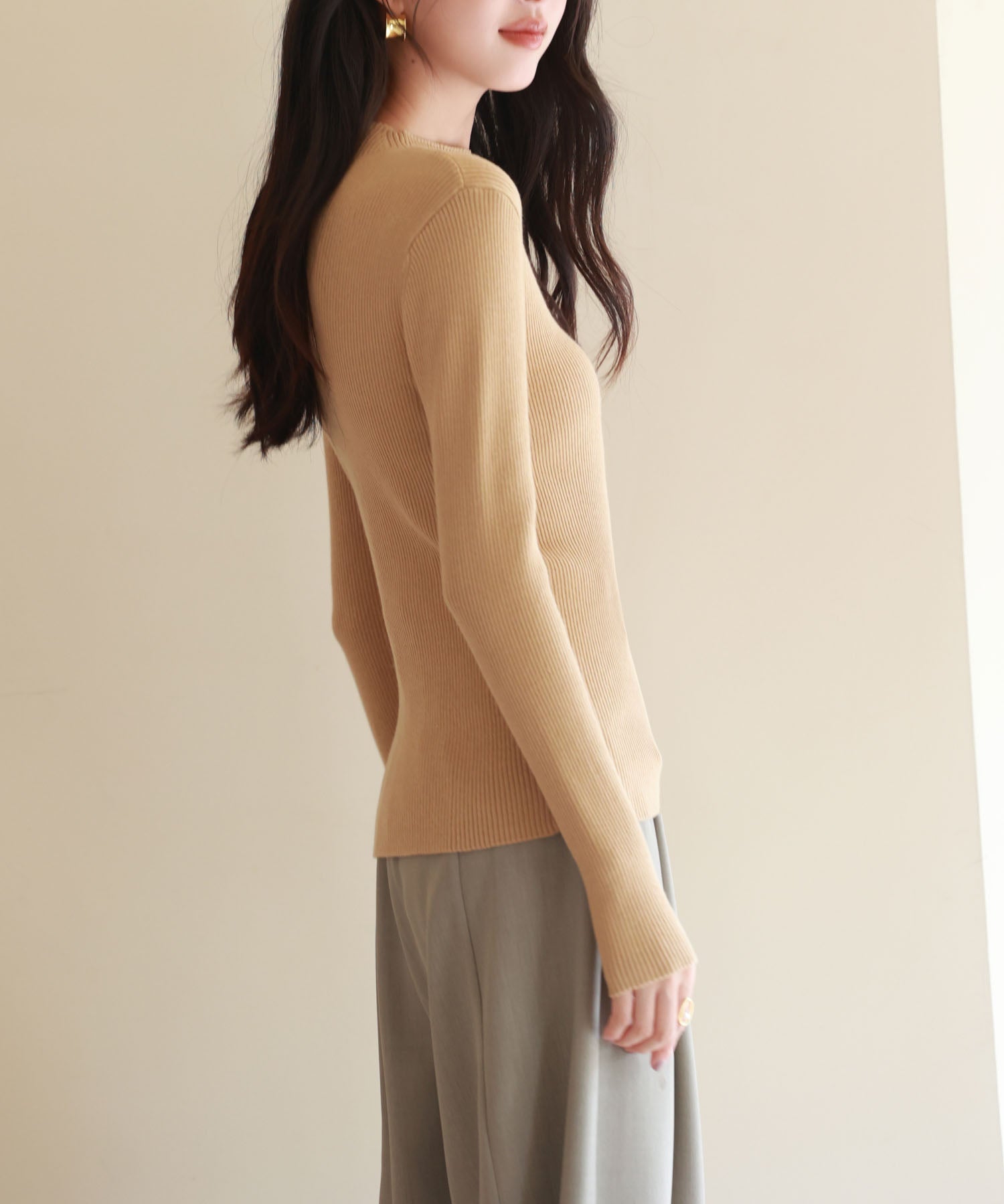 リブ編みプチハイネックニットプルオーバーsdpxyf3015 ライトブラウン