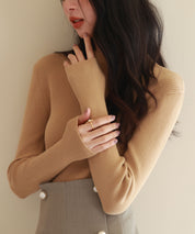 リブ編みプチハイネックニットプルオーバーsdpxyf3015 ライトブラウン